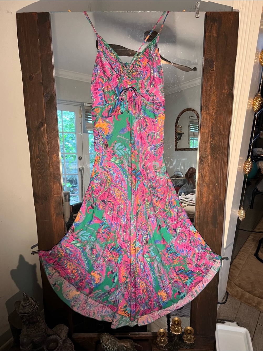 Vibrant Pink & Green Floral Maxi Dress S-M